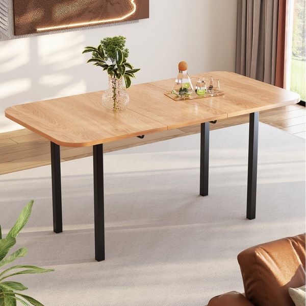 Flieks Esstisch (1-St, 120-160cm Tischplatte für 4-6 Personen), ausziehbar Küchentisch Schreibtisch Holzmaserung Eisenbeine