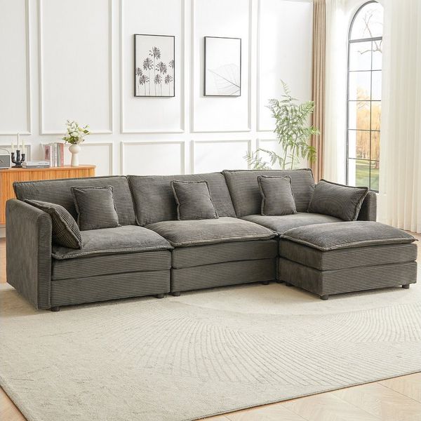 Jiexi Wohnlandschaft Modulares Sofa Kord Ecksofa Wohnlandschaft flexibel L- & U-Form