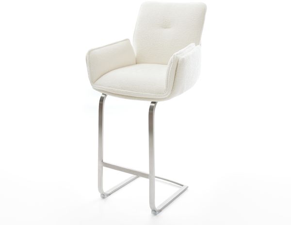 Barstuhl Nela-Flex Bouclé Soft Beige Freischwinger Flach Edelstahl Silberfarben