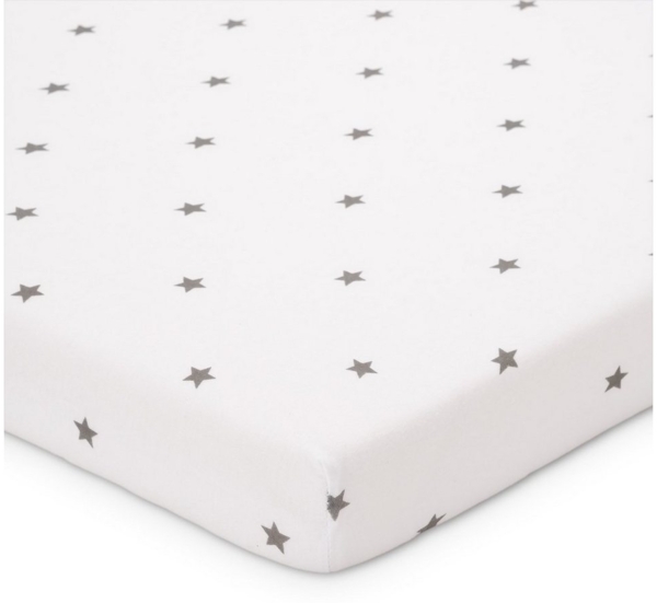 FabiMax BIO-Jersey Spannbettlaken für 6-eck Laufgitter, weiß / graue Sternchen