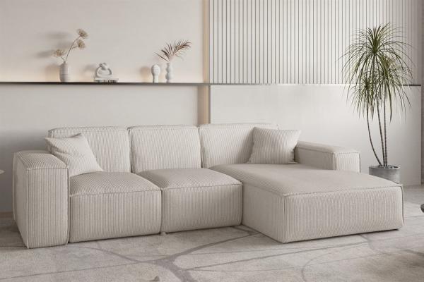 Ecksofa Designersofa CELES PREMIUM in Stoff Scala Hellbeige Ottomane Rechts