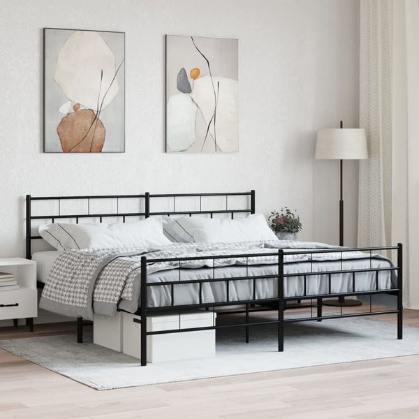 vidaXL Bettgestell mit Kopf- und Fußteil, Metall, Schwarz, 200x200 cm