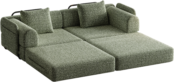 1-Sitzer Schlafsofa H 69.8 x T 183.8 x B 91.4 cm aus Chenille in Grün, 2-in-1 mit Armlehnen-Ablagefach Bild 6