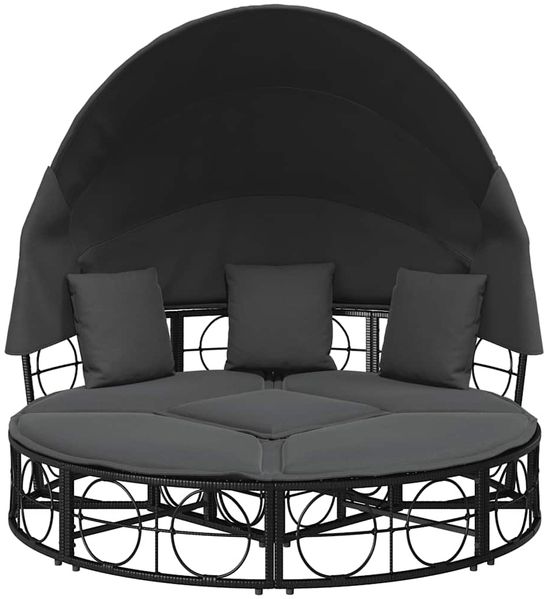 vidaXL Outdoor-Loungebett mit Dach und Kissen Schwarz Poly Rattan 4108234 Bild 6