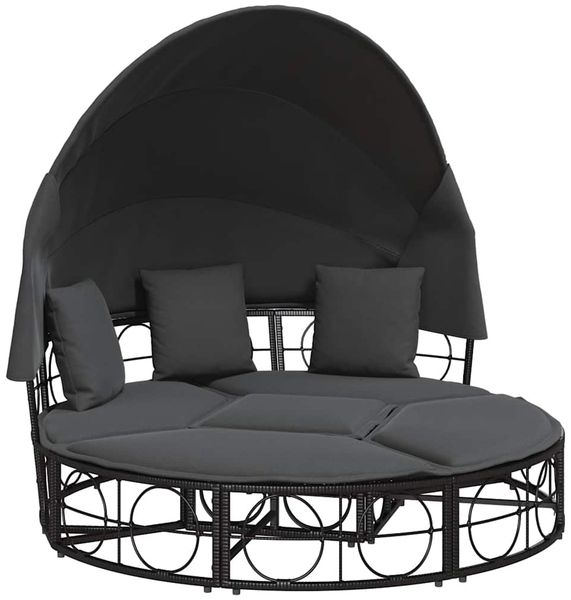 vidaXL Outdoor-Loungebett mit Dach und Kissen Schwarz Poly Rattan 4108234 Bild 2