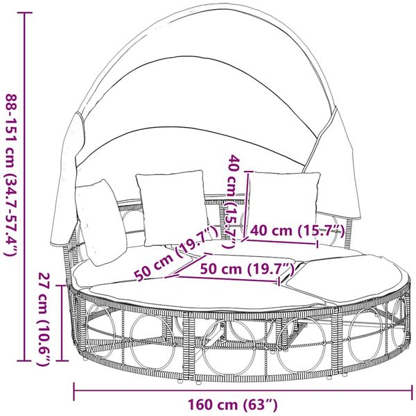 vidaXL Outdoor-Loungebett mit Dach und Kissen Schwarz Poly Rattan 4108234 Bild 12