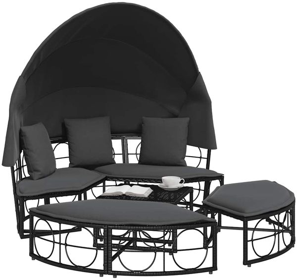 vidaXL Outdoor-Loungebett mit Dach und Kissen Schwarz Poly Rattan 4108234 Bild 4