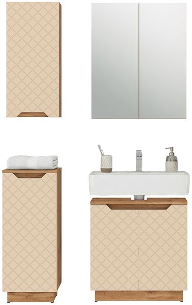 Badmöbel-Set Lotta Eiche/Kaschmir mit Kachelstruktur 4 Teile Vicco Bild 6