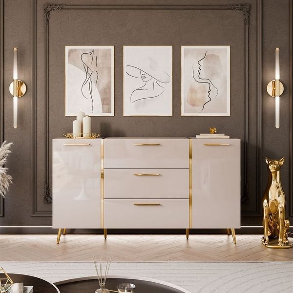 yourhouse24 Kommode ONYX Kaschmir goldenen Beinen Sideboard Push-Open / Goldgriffe 158 cm