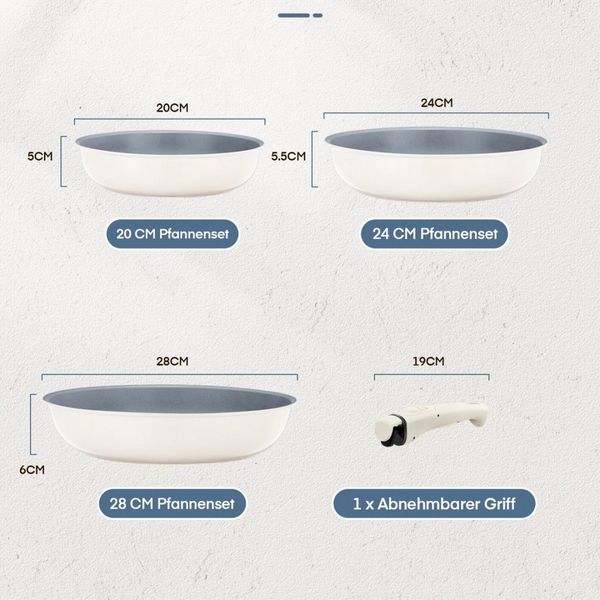 FOHERE Pfannen-Set Antihaft-Pfannen-Set mit abnehmbarem Griff, 3-teilig, Aluminium (3-tlg), drei Pfannen (20CM, 24CM, 28CM), grau