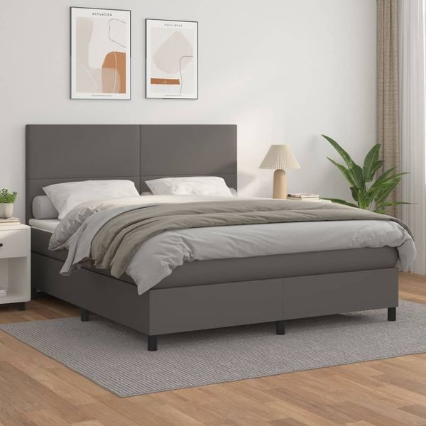 vidaXL Boxspringbett mit Matratze Grau 180x200 cm Kunstleder 3142741