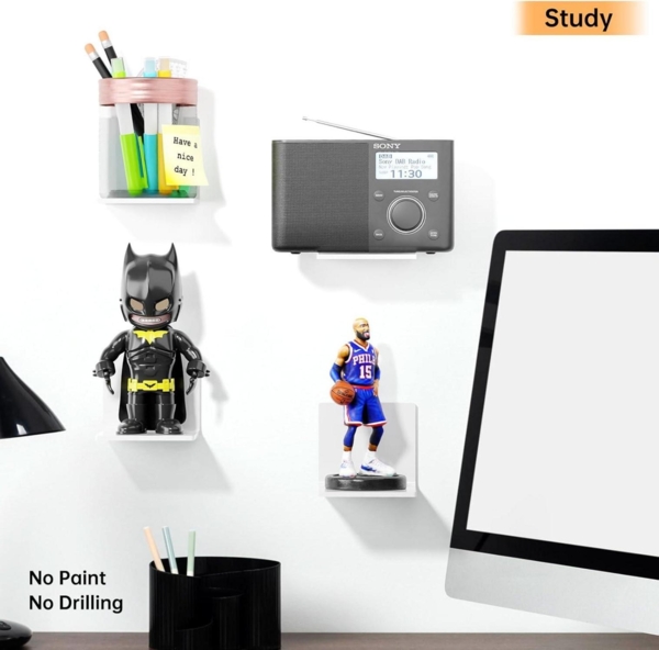 Wandregal Mini 2er-Set 10cm Weiß Acryl Klebe Regal Schweberegal ohne Bohren Bild 2