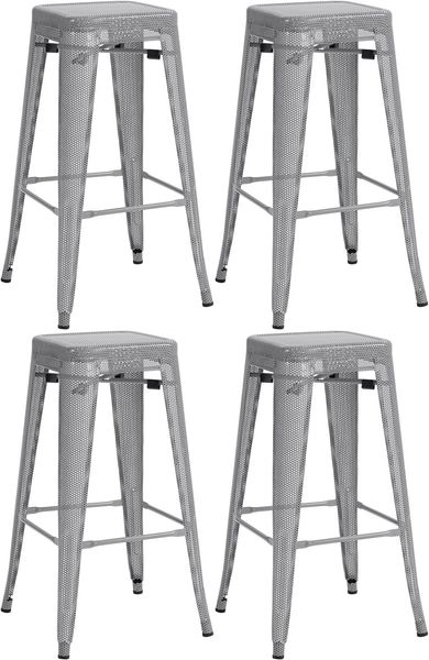 CLP 4er Set Metall Barhocker Fletcher stapelbar,silber