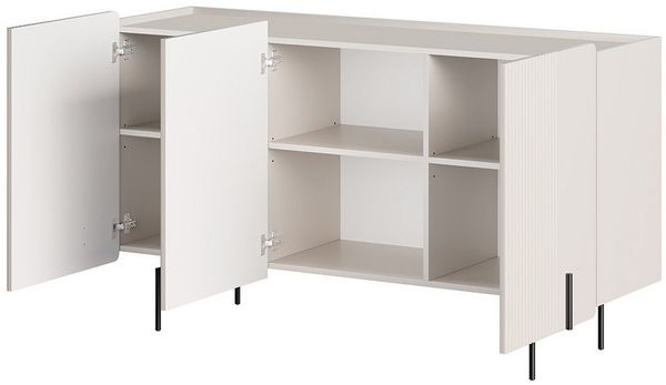 Lomadox Kommode MEAFORD-141, in Kaschmir, Rillenfront, 150 cm breit, grifflos, Metallfüße schwarz