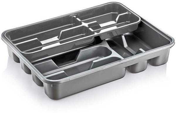 Michelino Besteckkasten in Grau mit Einlegefach und 6 Hauptfächern