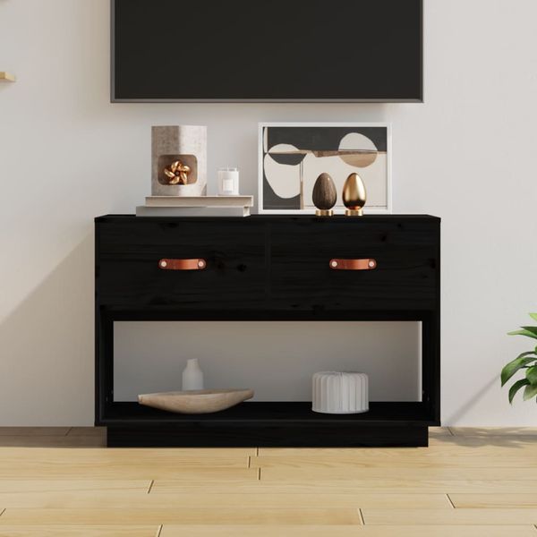 vidaXL TV-Schrank Schwarz 90x40x60 cm Massivholz Kiefer 821526