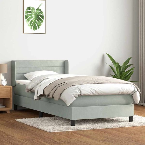 vidaXL Boxspringbett mit Matratze Hellgrau 80x220 cm Samt 3318219