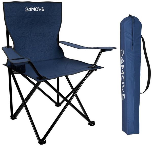 24Move Campingstuhl 24MOVE® Campingstuhl faltbar,Anglerstuhl,Liegestuhl mit Getränkehalter (bis max. 100 kg), mit Tragetasche, blau, Klappstuhl, bis 100kg belastbar