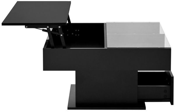 KLAM HOME Couchtisch Multifunktionaler Hochglanz-Lift-Couchtisch mit LED-Beleuchtung (verstellbarer Höhe & flexiblem Stauraum), modernes Design für Wohnzimmer, Büro & kleine Wohnungen