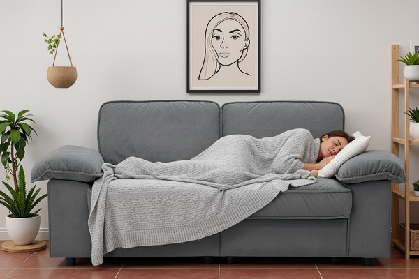 Sofa 201*91*89 cm, Grey – Kurzplüschbezug, integrierter Stauraum & Taschenfederkern