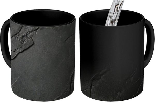 MuchoWow Tasse Schwarz - Stein - Beton, 1-tlg, Keramik, Farbwechsel, Kaffee Tassen, Teetasse, Zaubertasse, Geschenk