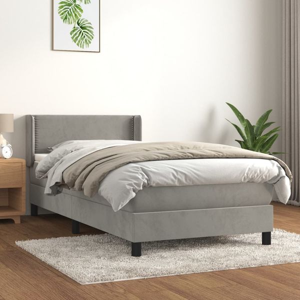 Boxspringbett mit Matratze, Nieten und Abrundungen, Hellgrau 100x200 cm Samt