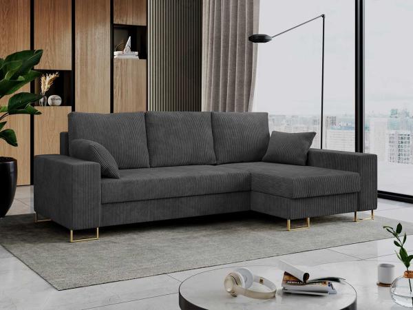 Mks Möbel 'Dorian L-Form' Ecksofa  mit Bettkasten, 242 x 138 x 95 cm, Dunkelgrau, Cord