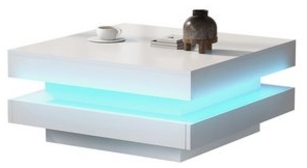 Merax Couchtisch mit LED-Beleuchtung inkl. Fernbedienung, Beistelltisch weiß, Kaffetisch Bild 6