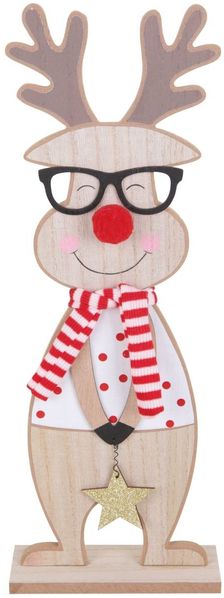 TrendLine Weihnachtsaufsteller Holz Rentier 39 x 14 cm natur-rot
