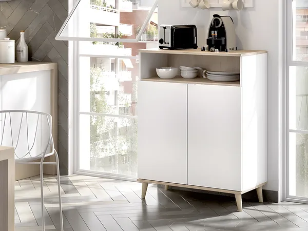Vente-unique - Küchenschrank mit 2 Türen & 1 Ablage - Weiß & Eichefarben - WAJDI