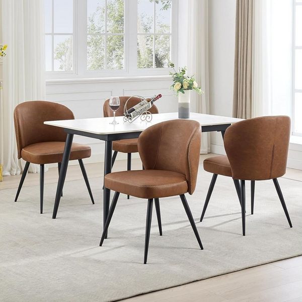 GarveeMore Esszimmerstuhl aus PU-Leder,moderne Esszimmer und Küchenstühle,120kg belastbare (4 St), gepolsterte stühle mit Stahlbeinen für Esszimmer und Schlafzimmer