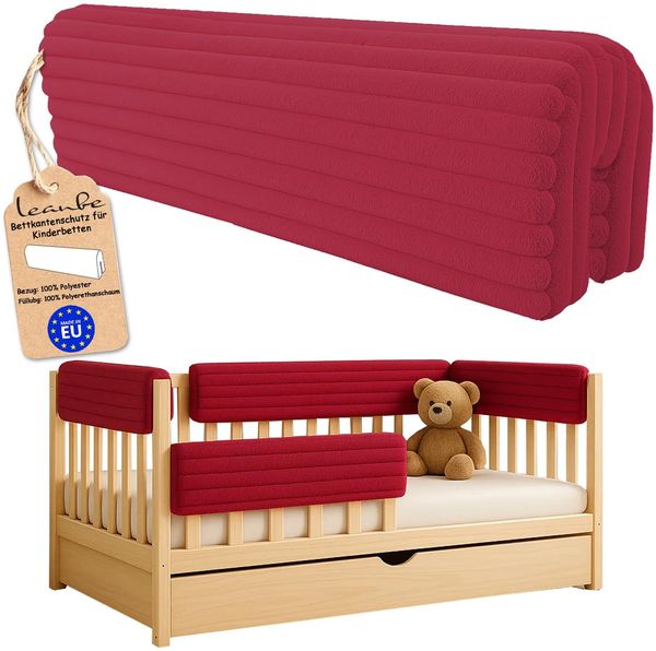 Leanbe Bettkantenschutz für Kinderbetten Kissen für bettumrandung Rausfallschutz Abdeckung Kantenschutz für Babybett (Bordeaux Cord, 100cm)