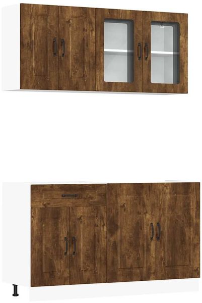 4-tlg. Küchenschrank-Set, Küchenmöbel Räuchereiche Holzwerkstoff