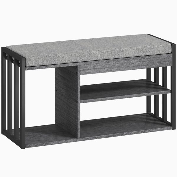 Schuhregal mit Sitzbank, Flurregal für Schuhe, Schuhschrank mit 3-stufigem Design, für Flur, Eingangsbereich, Wohnzimmer, Schlafzimmer, Grau