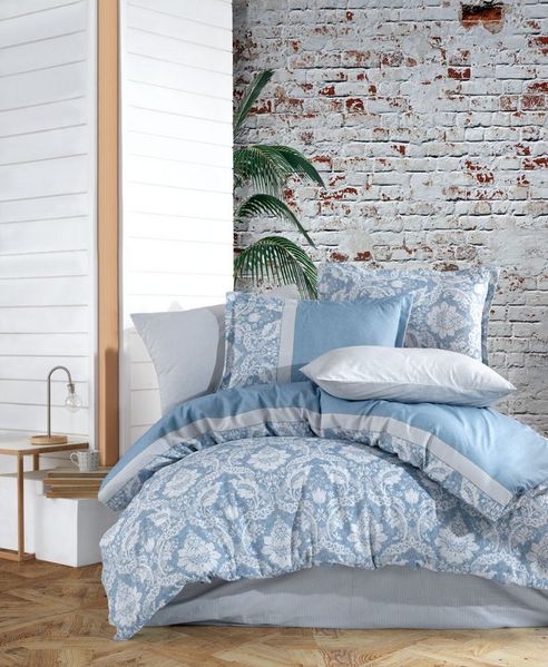 ROLFNERS Bettwäsche Luna Blau Bettgarnitur Bettbezug Baumwolle, Baumwolle, Bettwäsche aus 100% Baumwolle, Atmungsaktiv, Pflegeleicht