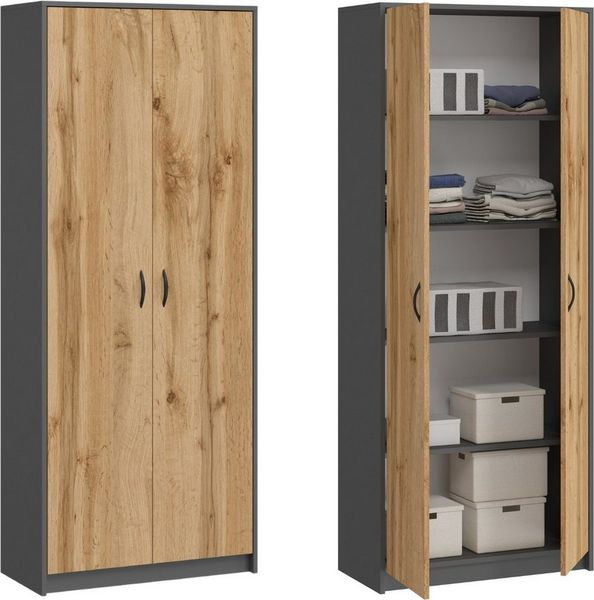 Home Collective Mehrzweckschrank Kleiderschrank Regal 74cm breit 180cm hoch Aktenschrank (Schrank Organizer aus Holz für Schlafzimmer Flur Keller Büro) mit vier Einlegeböden, Haushaltsschrank in Anthrazit mix Eiche