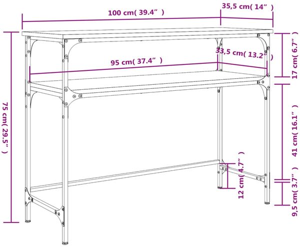 vidaXL Konsolentisch Räuchereiche 100x35,5x75 cm Holzwerkstoff 834047 Bild 9