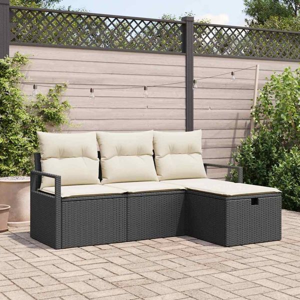 vidaXL Sofa Set mit Kissen 4 pcs Schwarz und Creme Poly-Rattan 3359146