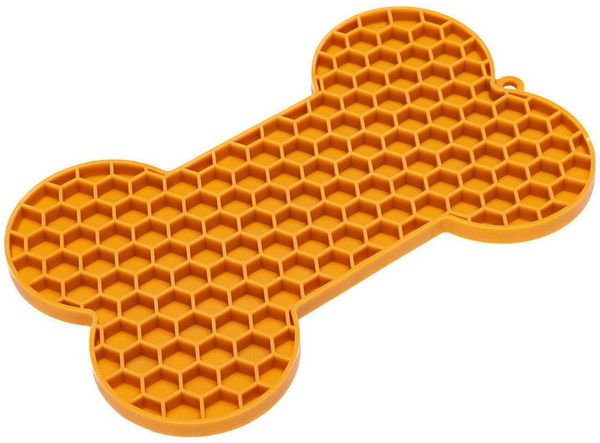 Beeztees Antischlingnapf Leckmatte Knochen aus Silikon orange