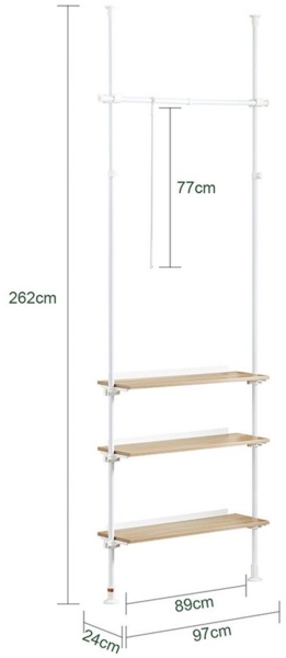SoBuy Kleiderständer KLS14, mit 1 Kleiderstange und 3 Ablagen Teleskop Garderoben System Bild 3