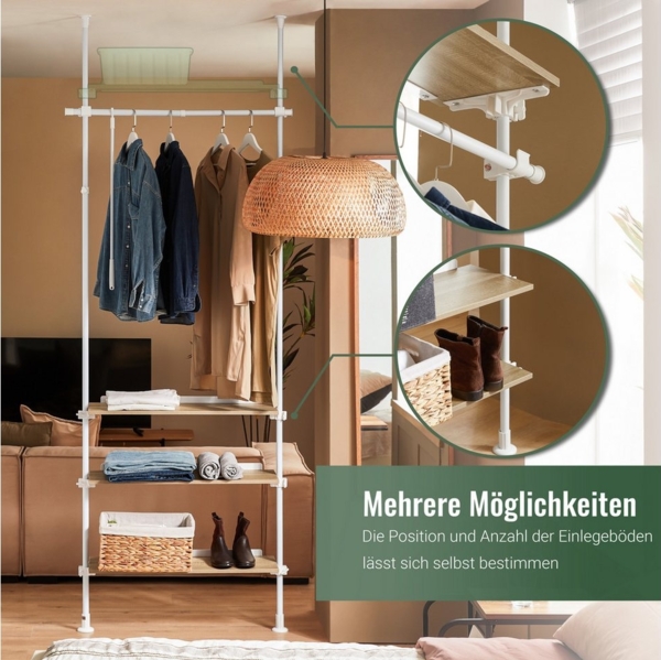 SoBuy Kleiderständer KLS14, mit 1 Kleiderstange und 3 Ablagen Teleskop Garderoben System Bild 2