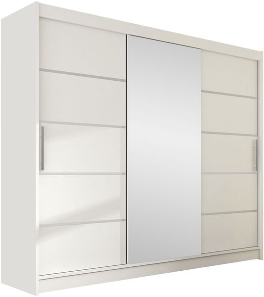 Kleiderschrank Aston VI (Farbe: Weiß / Spiegel, ohne Beleuchtung)