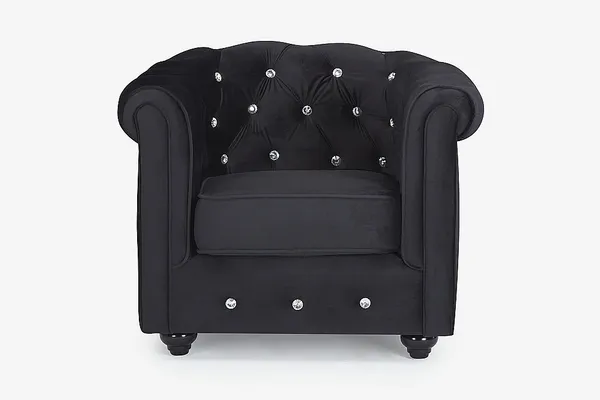 Vente-unique - Sessel - Samt - Schwarz mit Knöpfen in Kristalloptik - CHESTERFIELD