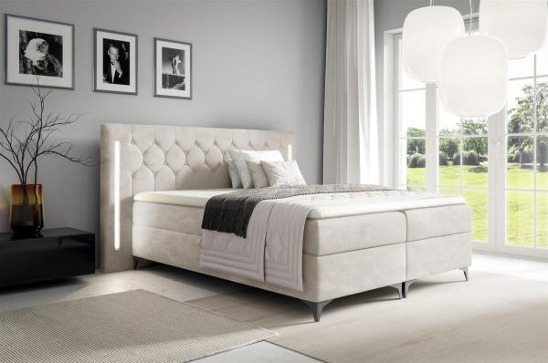 Boxspringbett Schlafzimmerbett ELODIE 200x220cm Creme inkl. Ambiente-LED