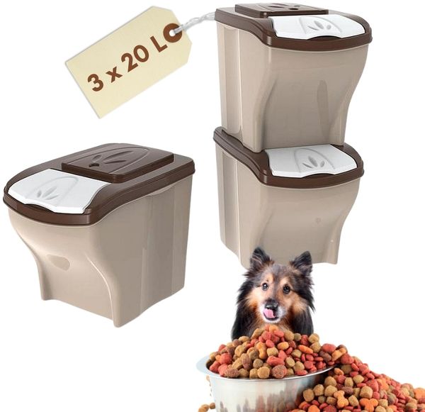 3er Set Hundefutter Aufbewahrung Futtertonne Hund Futtereimer mit Deckel Hundefutter Box Katzenfutter Futterbox Hund Futtertonne Pferd Tierfutterbehälter Katze 60 L