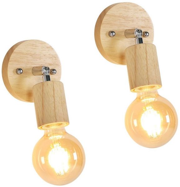 Riserva LED Wandleuchte Holz Wandlampe(2er-Set),Wohndeko Lampe,E27,für Flur,Garten,Hof