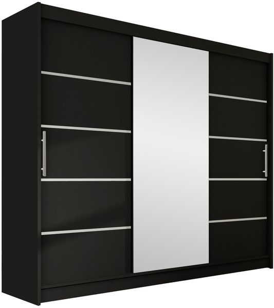 Kleiderschrank Aston VI (Farbe: Schwarz / Spiegel, ohne Beleuchtung)