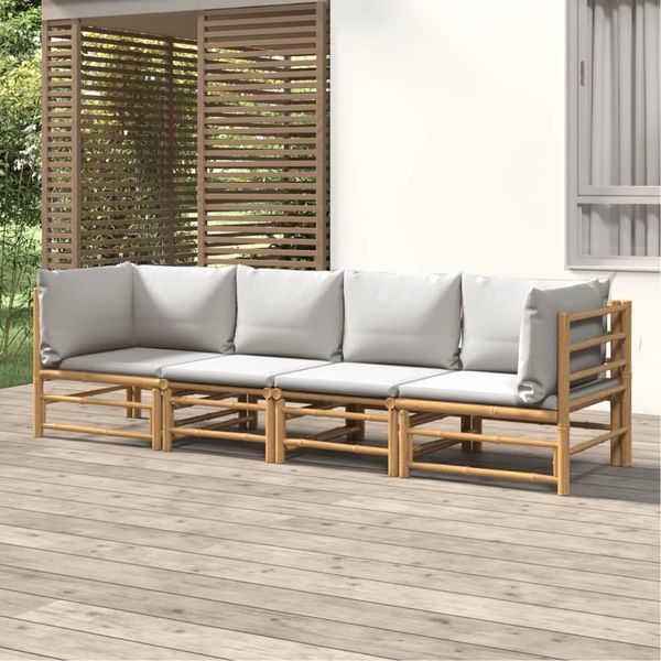 vidaXL 4-tlg. Garten-Lounge-Set mit Hellgrauen Kissen Bambus 3155088