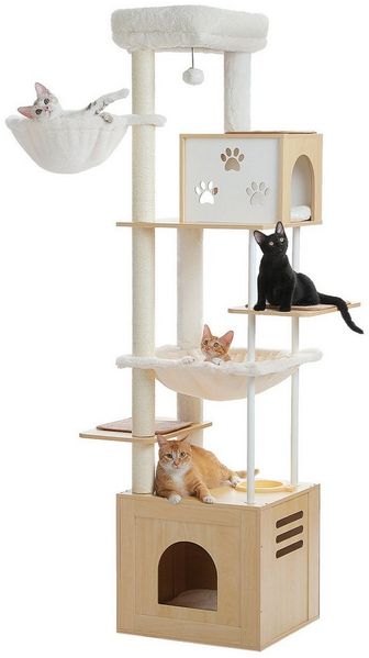 PETEPELA Kratzbaum Kratzbaum 190cm,Katzenbaum Hochwertige Holzmöbel, Katzenwohnung, aus Holz,beige