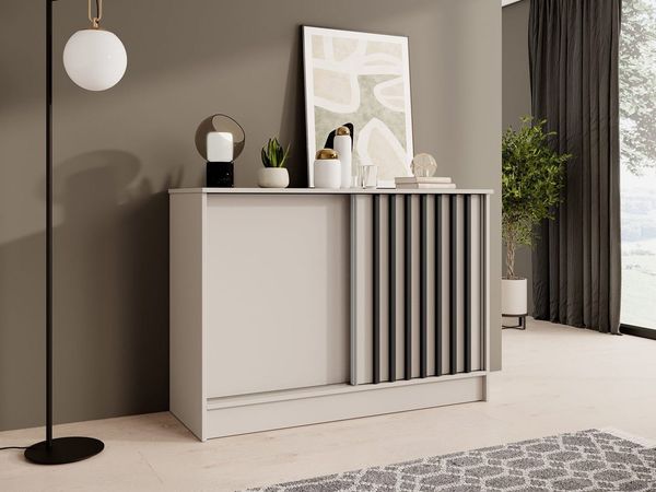 Beautysofa Kommode mit 2 Schiebetüren HORIZON (in 100 cm, 120 cm oder 160 cm, verschiedene Farben: Eiche Artisan, Schwarz, Weiß, Kaschmir), mit dekorativen Lamellen
